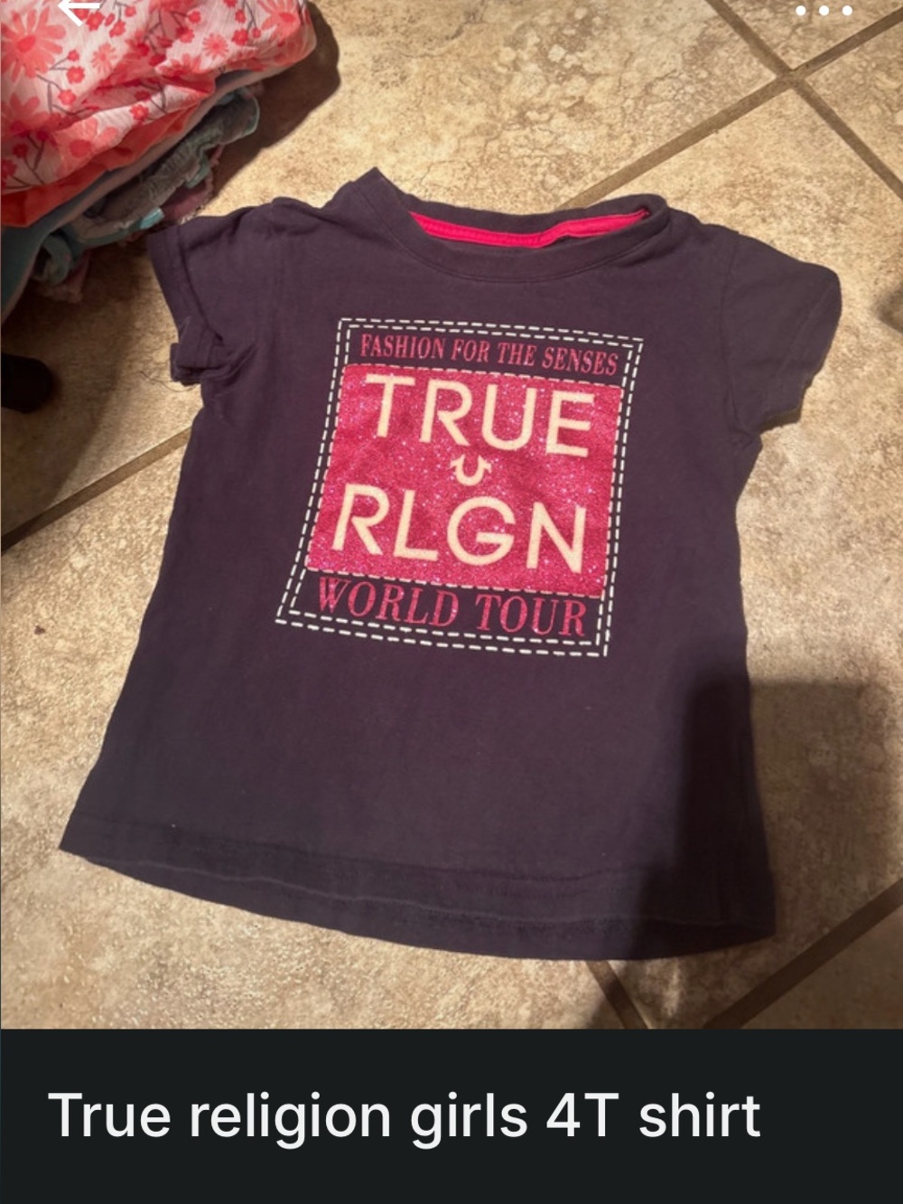 True Religion Short Sleeve Tee in Navy with Pink Graphic